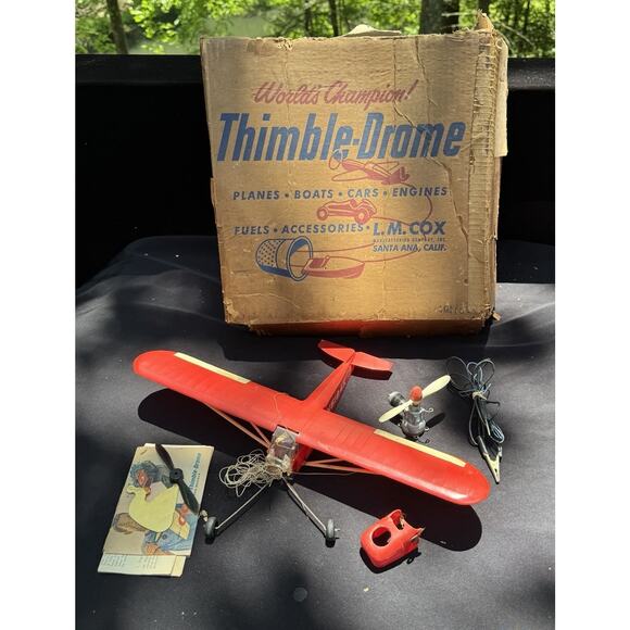 VTG Cox Thimble Drome Red Toy Model Airplane In Box! W/ Paperwork! - Picture 1 of 12